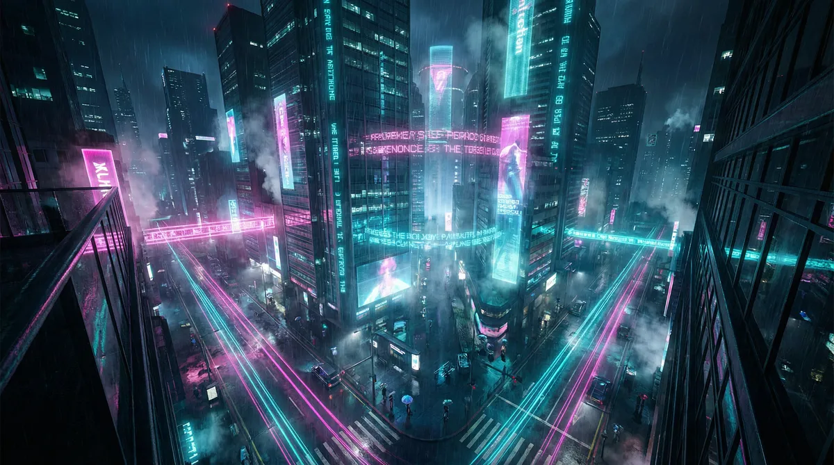 肥水不流外田免费全集 竖屏短剧平台首页背景 - 赛博朋克都市夜景